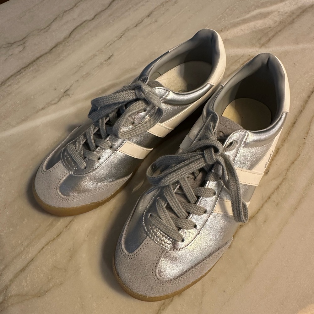 Gola Silver Lace-Up Sneakers with White Stripe - Picture 2 of 6
